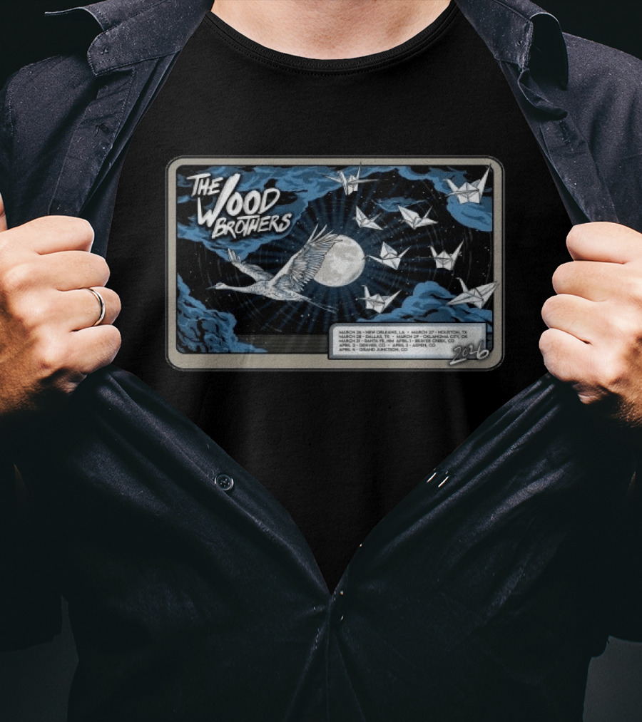 The Wood Brothers 2026 Tour Dates Avalon Theatre Grand Junction CO Origami Cranes And Moon T-Shirt