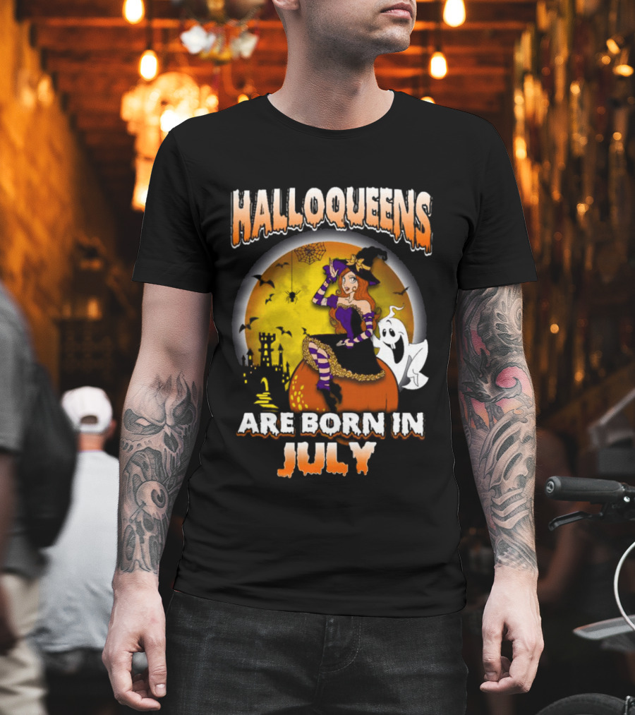 Halloqueens Witch And Ghost Halloween July Birthday T-Shirt