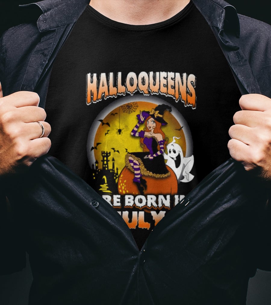 Halloqueens Witch And Ghost Halloween July Birthday T-Shirt