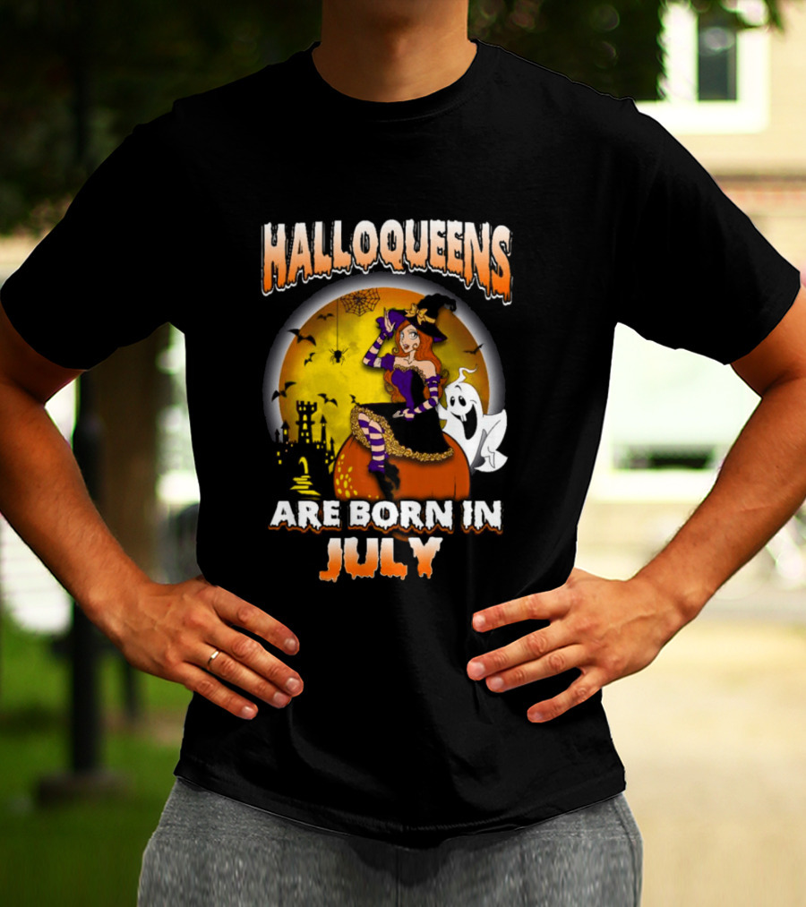 Halloqueens Witch And Ghost Halloween July Birthday T-Shirt