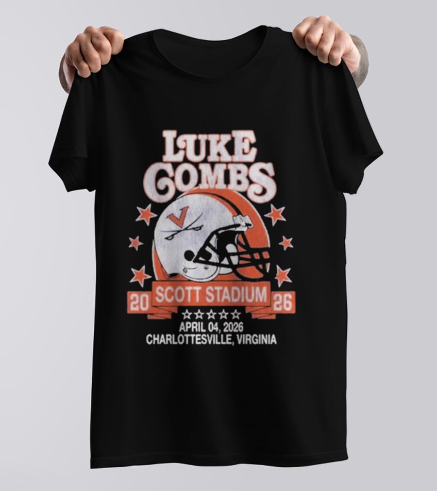 Luke Combs Tour Scott Stadium April 04 2026 Charlottesville Virginia Football Helmet Stars T-Shirt