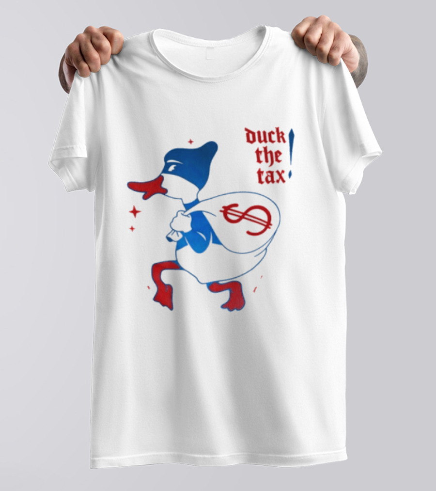 Duck The Tax Masked Cartoon Duck Carrying Money Bag T-Shirt