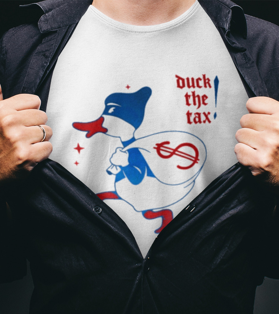 Duck The Tax Masked Cartoon Duck Carrying Money Bag T-Shirt