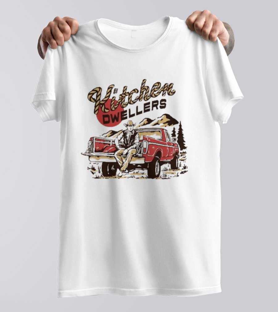 Kitchen Dwellers Swipe 4 All Tour Cowboy On Truck Mountain Scene T-Shirt