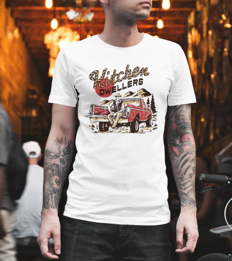 Kitchen Dwellers Swipe 4 All Tour Cowboy On Truck Mountain Scene T-Shirt