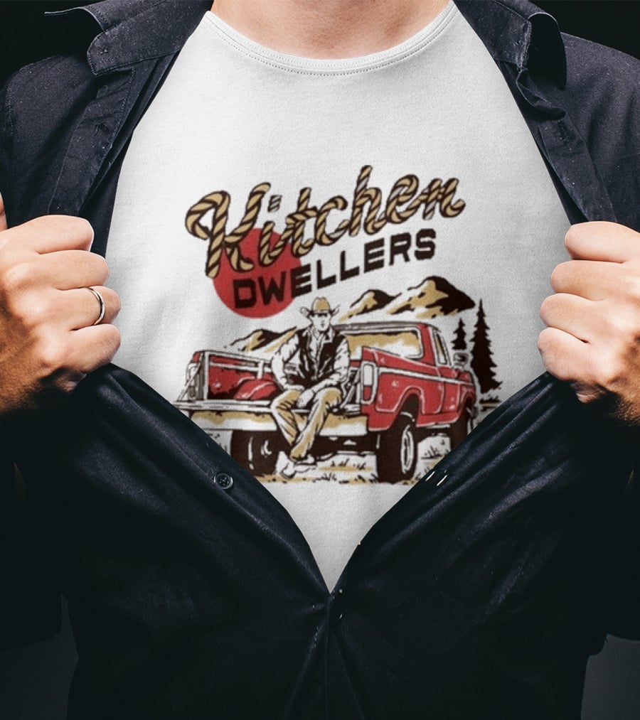Kitchen Dwellers Swipe 4 All Tour Cowboy On Truck Mountain Scene T-Shirt