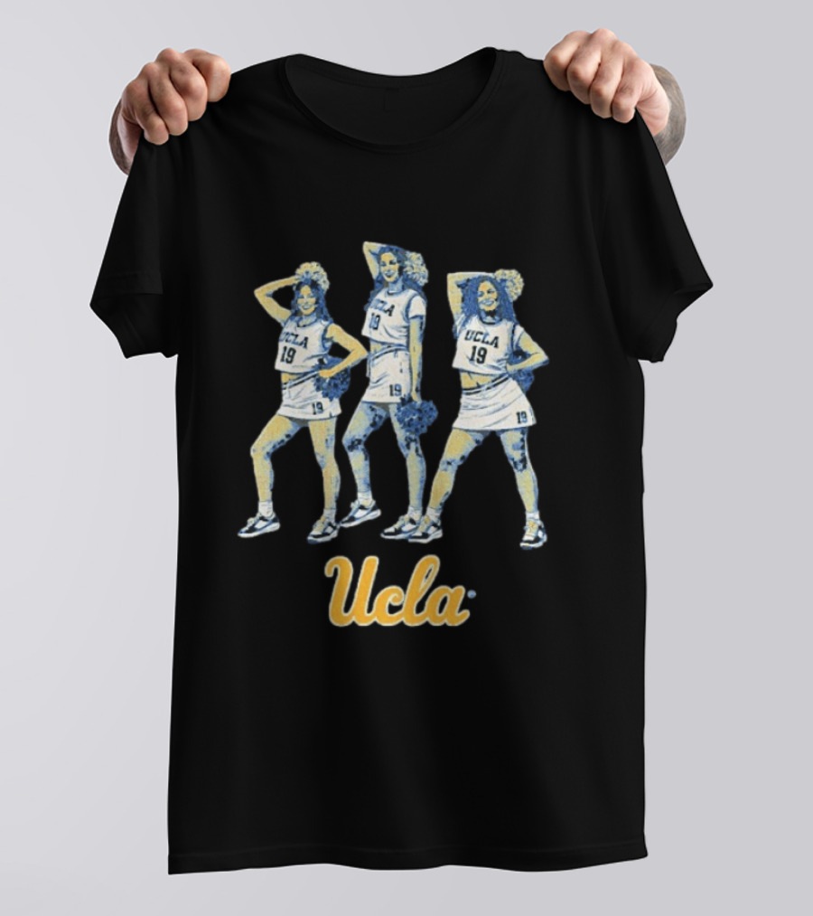 UCLA Women's Basketball Cheerleaders Blue 19 Uniform Pom Pom T-Shirt