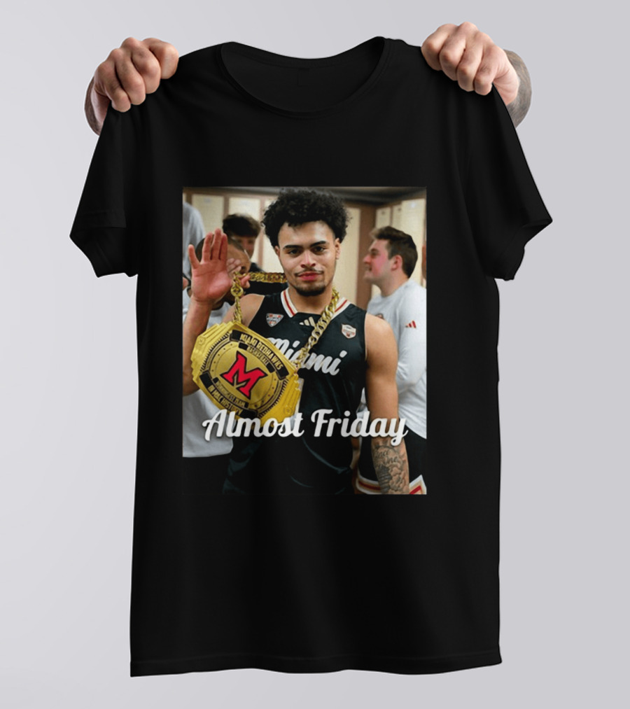 Miami Ohio Basketball Almost Friday M Red Belt T-Shirt