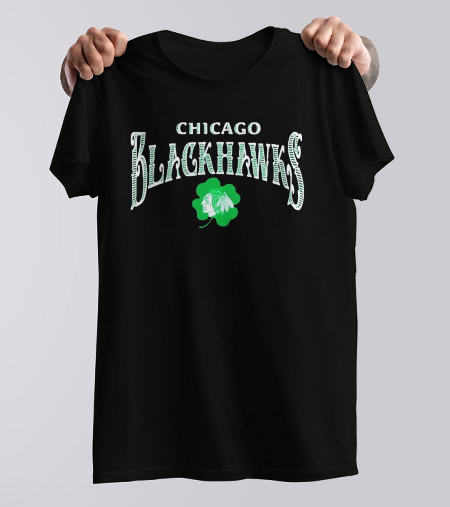 Chicago Blackhawks St. Patrick's Day Four Leaf Clover Design White T-Shirt