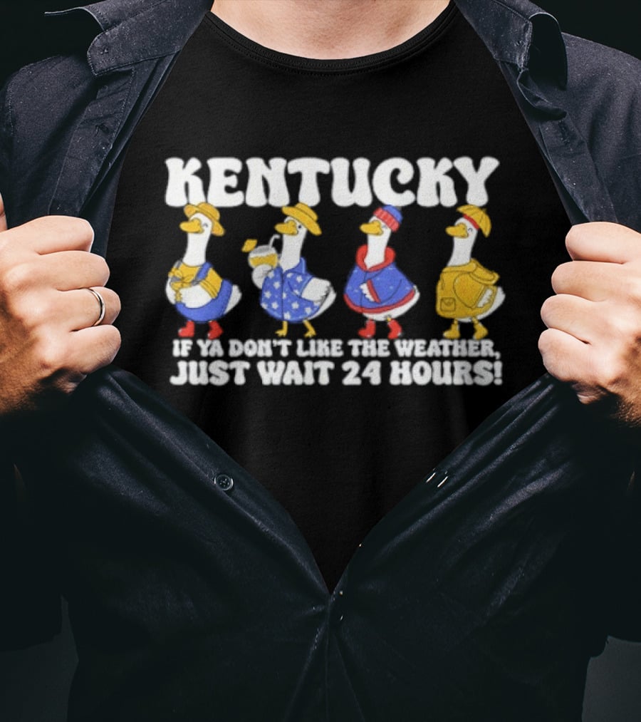 Kentucky Weather Humor Ducks In Seasonal Outfits If Ya Don't Like The Weather Just Wait 24 Hours T-Shirt