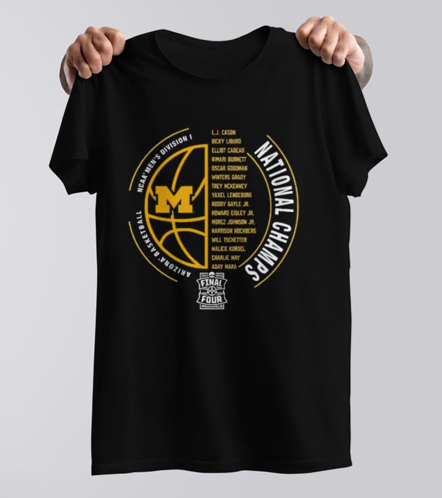 Michigan Wolverines NCAA Men's Division I 2026 Basketball National Champs Heroes Names T-Shirt