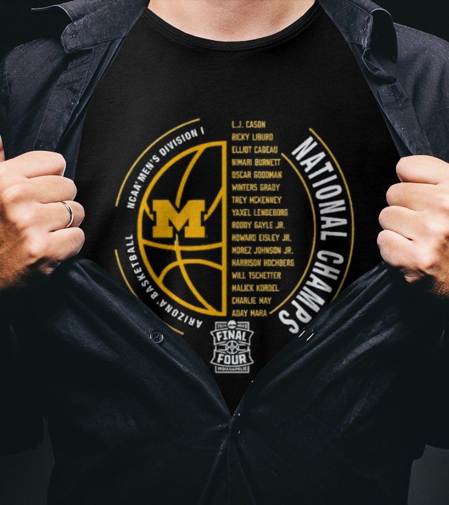 Michigan Wolverines NCAA Men's Division I 2026 Basketball National Champs Heroes Names T-Shirt