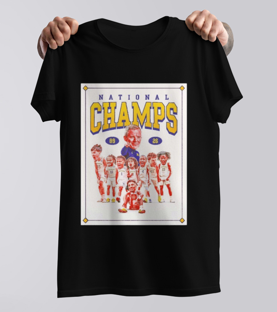 National Champs 89 26 Michigan Wolverines Caricature Coach And Players T-Shirt