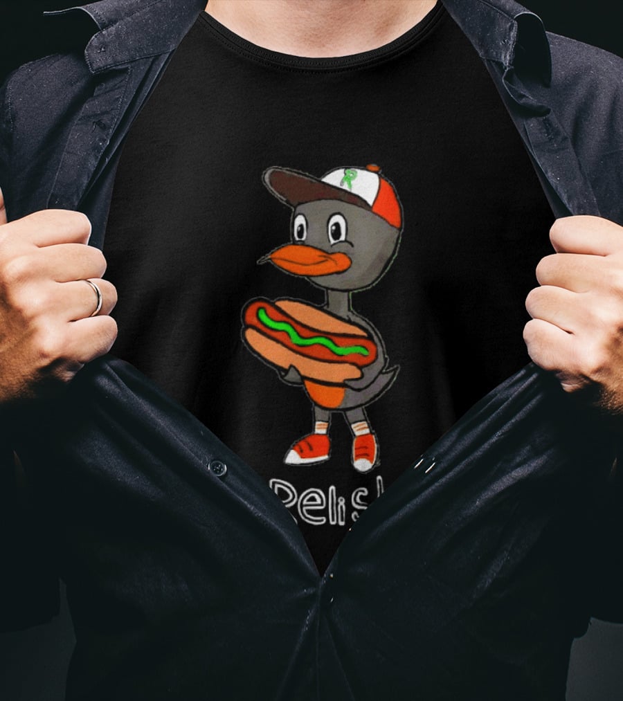 Relish Baltimore Orioles MLB Cartoon Duck Holding Hot Dog Baseball Hat T-Shirt