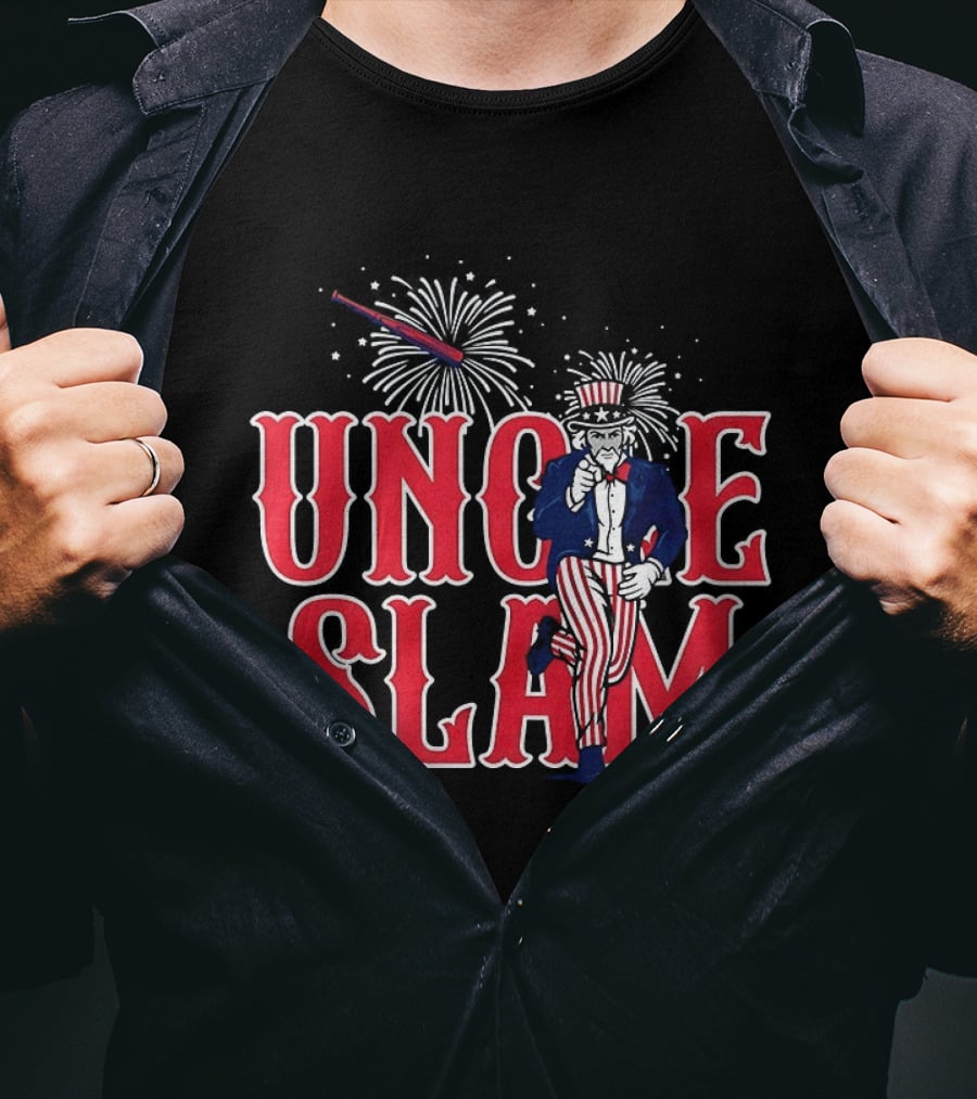 Uncle Slam USA Baseball Fireworks Patriotic Captain America Crest T-Shirt