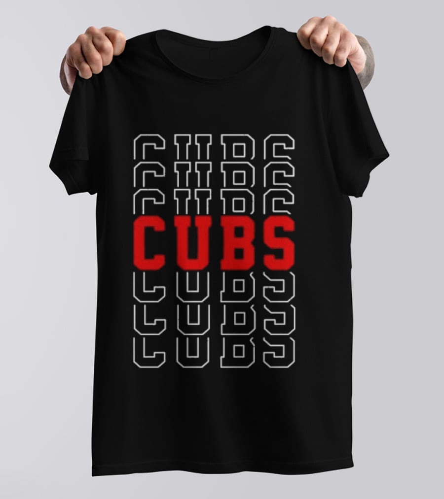 Cubs Sports Bold Red Lettering On Repetitive Block T-Shirt