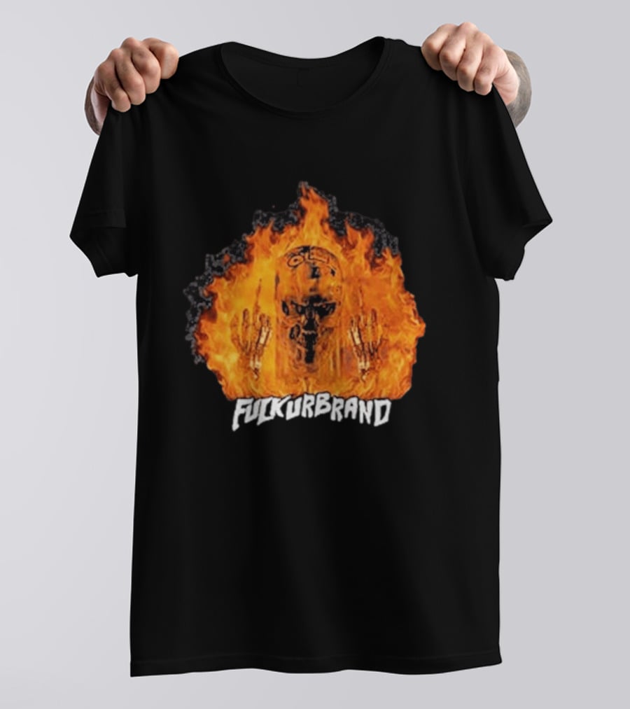 Terminator Skull Flaming Middle Finger Fuck Your Brand T-Shirt