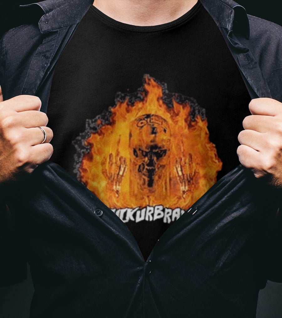 Terminator Skull Flaming Middle Finger Fuck Your Brand T-Shirt