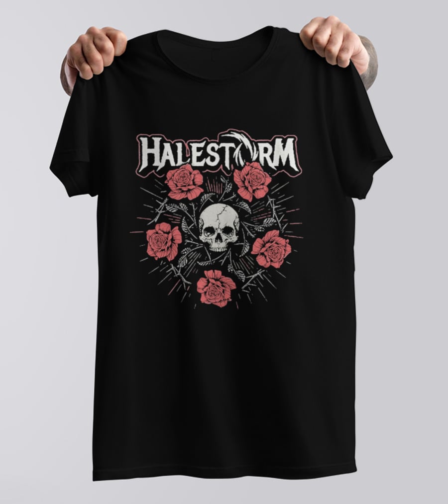Halestorm Skull And Floral Penta Rose T-Shirt