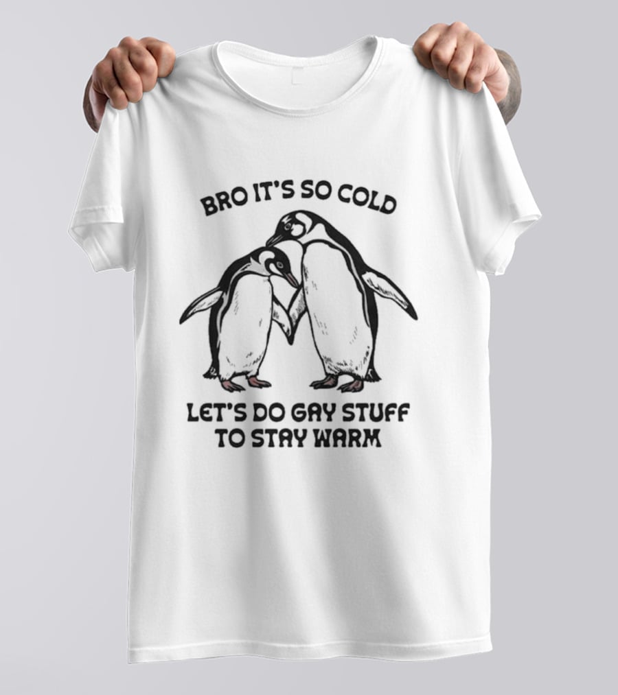 Bro It's So Cold Let's Do Gay Stuff To Stay Warm Penguins Hugging T-Shirt