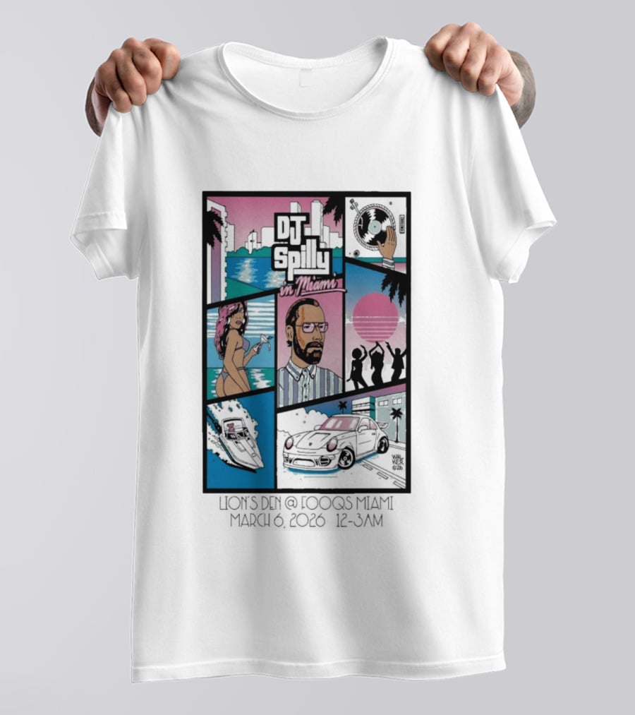 DJ Spilly In Miami March 6 2026 Iconic Nightlife Vibes T-Shirt