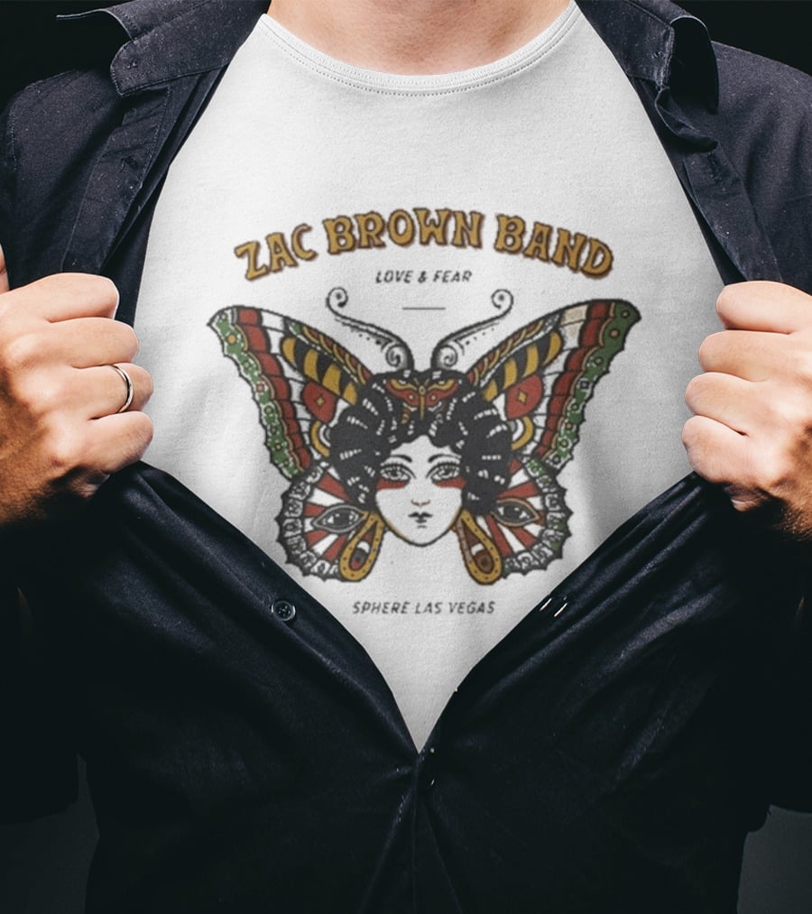 Zac Brown Band Love Fear Sphere Las Vegas Butterfly Lady T-Shirt