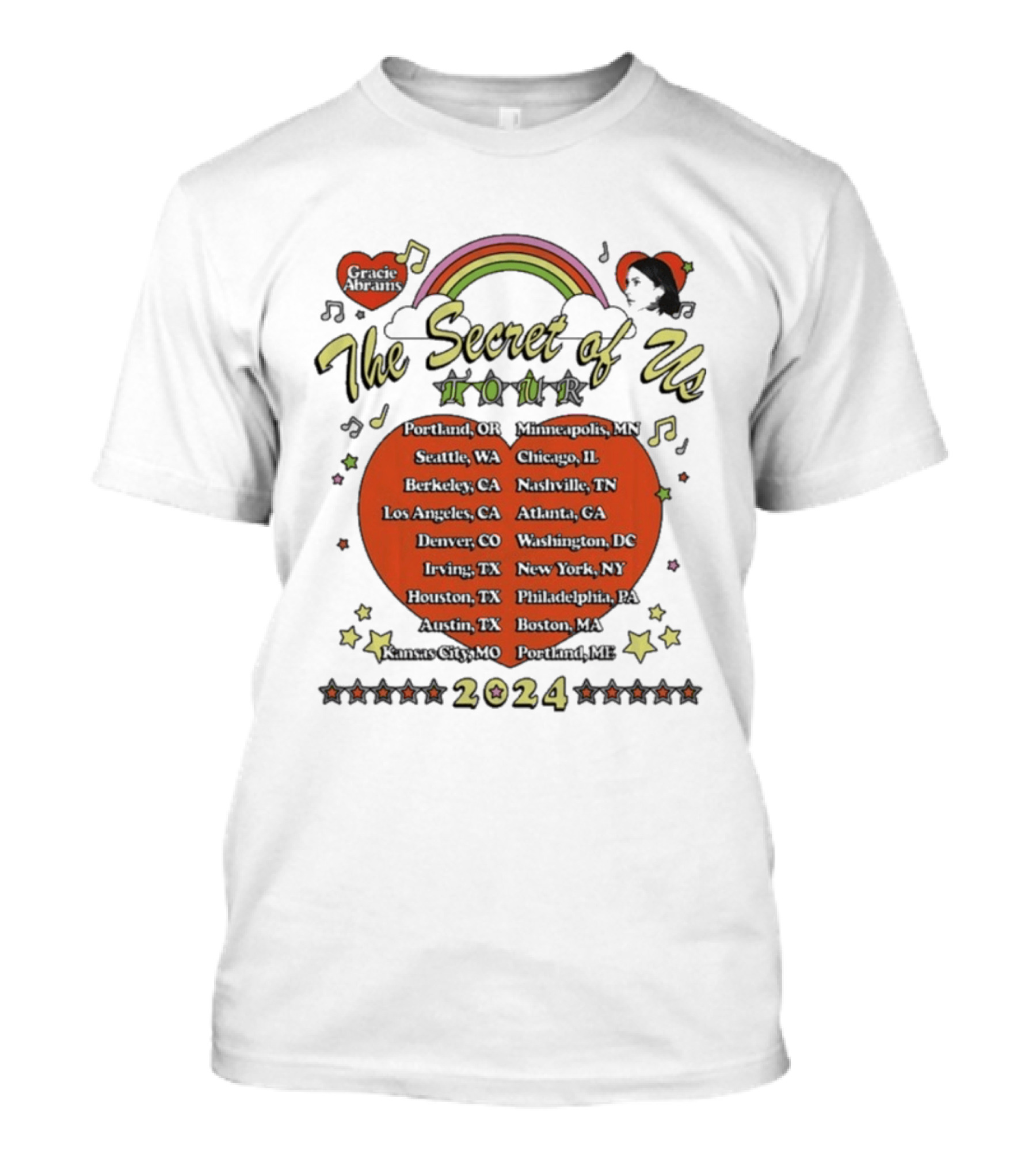 The Secret Of Us Tour 2024 Dates And Cities List With Rainbow And Stars T-Shirt
