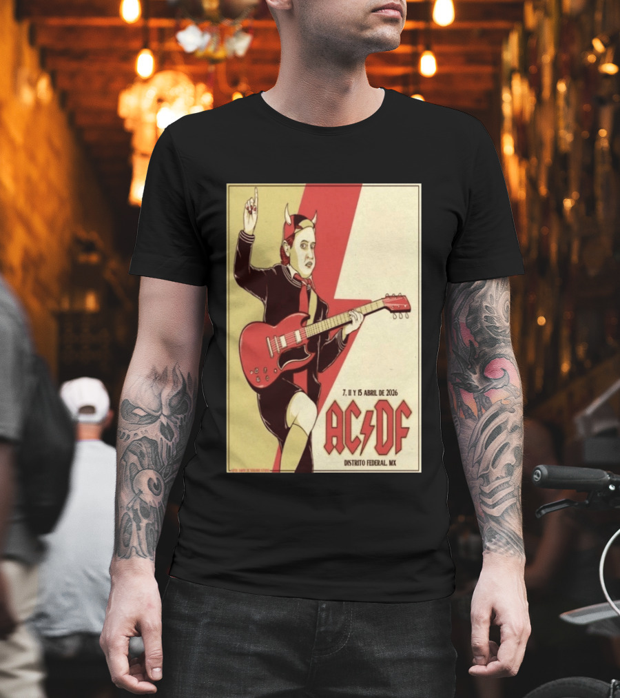 AC DF Distrito Federal MX Abril 2026 7 11 15 Rock Concert Red Guitar And Devil Horns T-Shirt