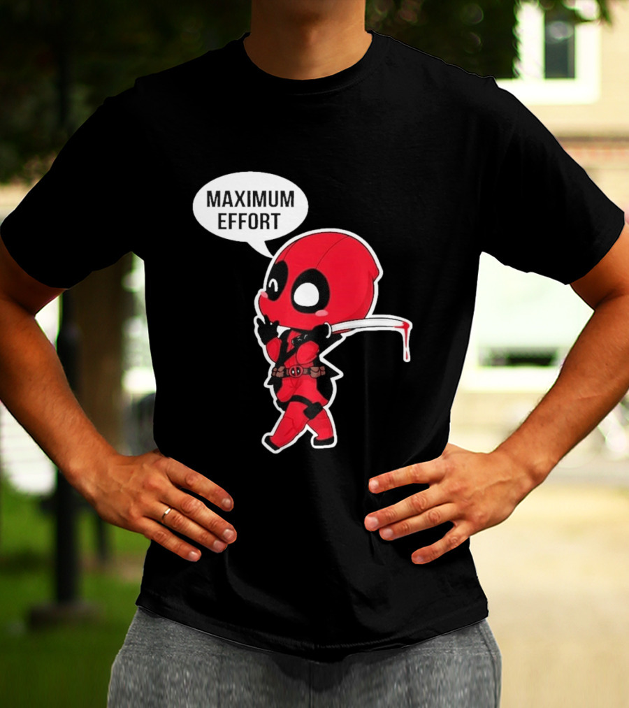 Deadpool Chibi Costume Maximum Effort Speech Bubble T-Shirt