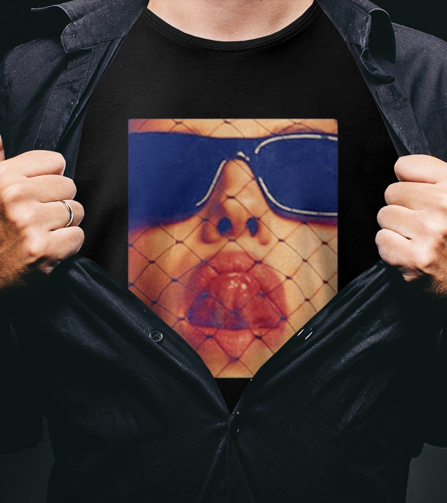 Irina Shayk Tongue Sunglasses Mesh T-Shirt