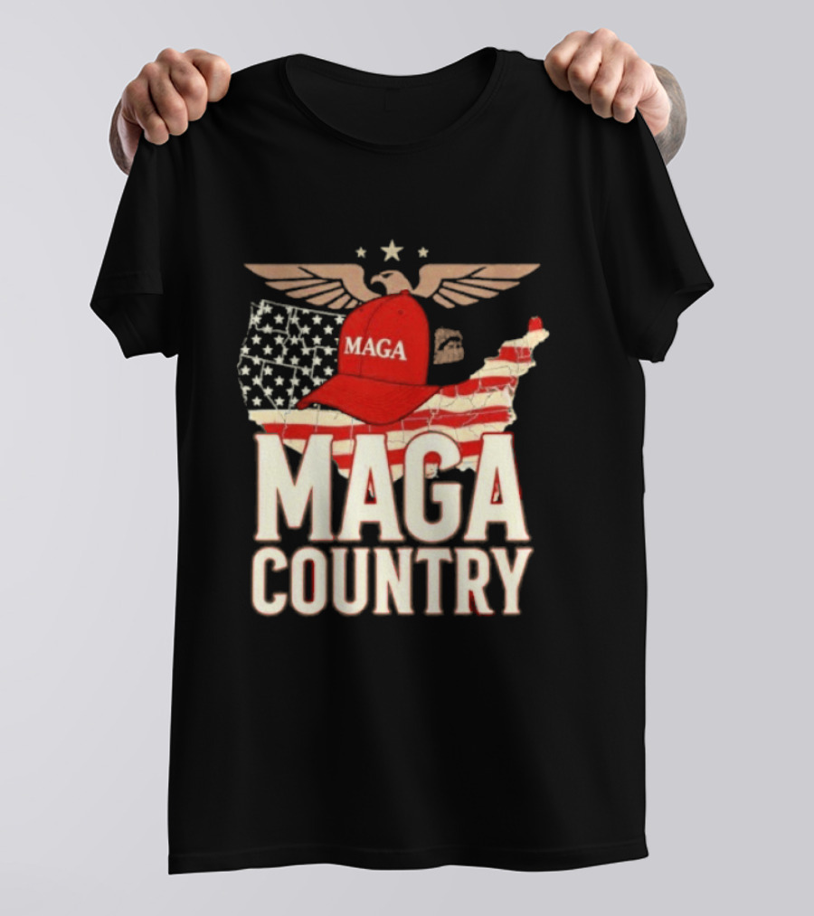 MAGA Country Patriotic USA Map With Red Hat And Eagle Wings T-Shirt