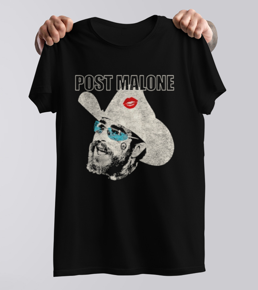 Post Malone Cowboy Hat Kiss Red Lips Blue Sunglasses T-Shirt