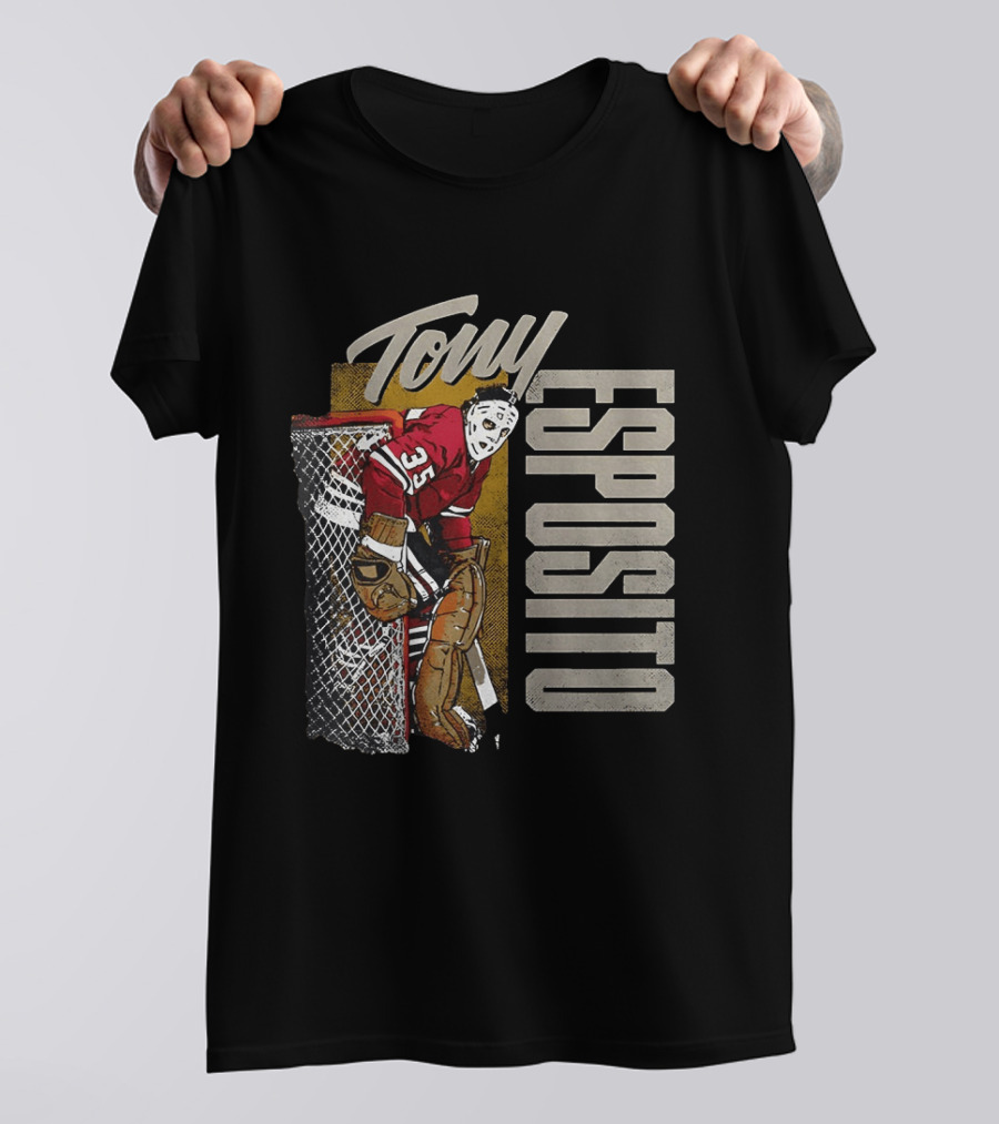 Tony Esposito Chicago Blackhawks NHL 35 Hockey Legend Iconic Goalie Save T-Shirt