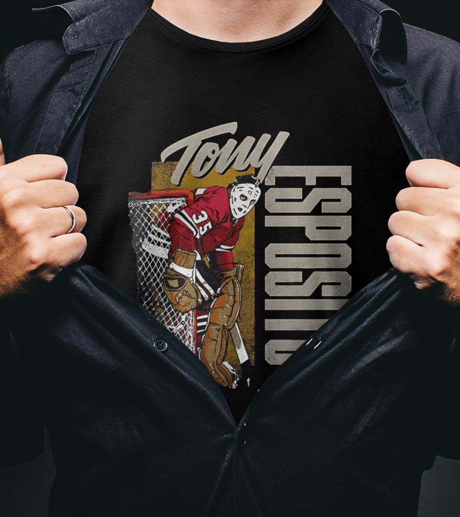 Tony Esposito Chicago Blackhawks NHL 35 Hockey Legend Iconic Goalie Save T-Shirt