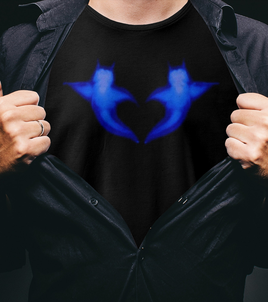 Two Hearts Blue Bat Silhouette Pair T-Shirt