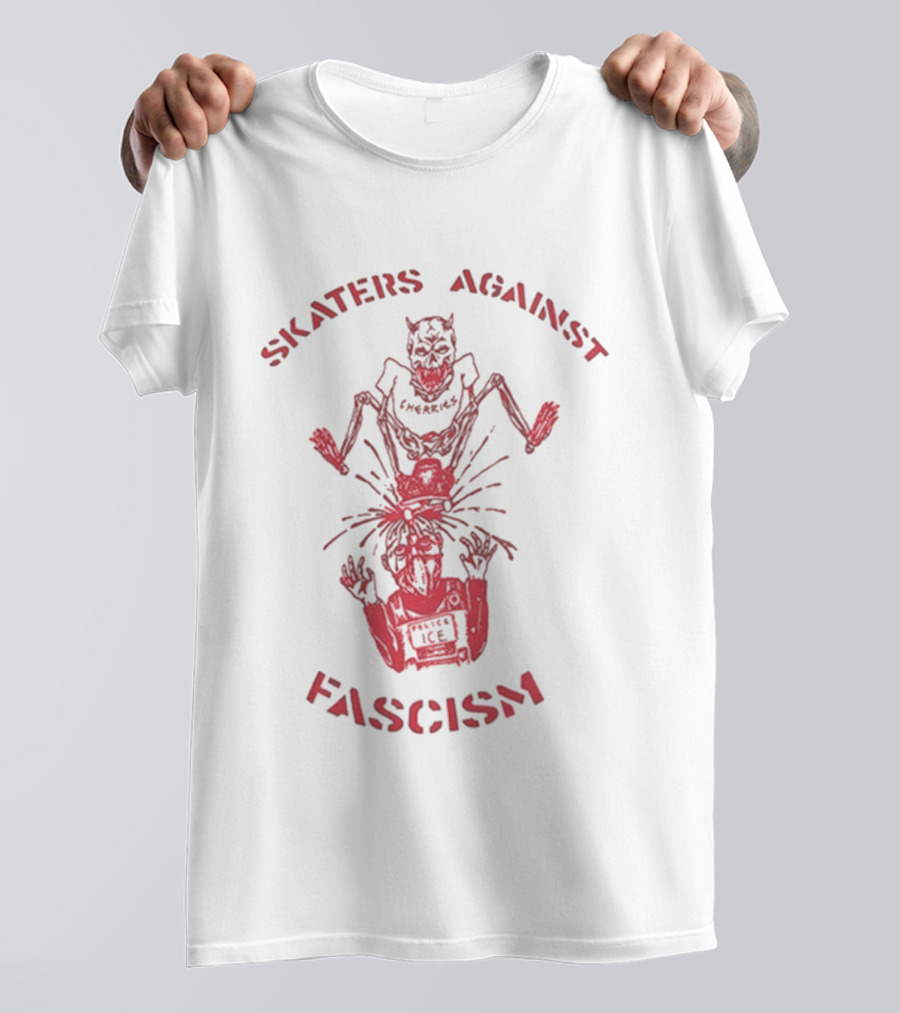 Skaters Against Fascism Cherries Wheels S.A.F Devil T-Shirt