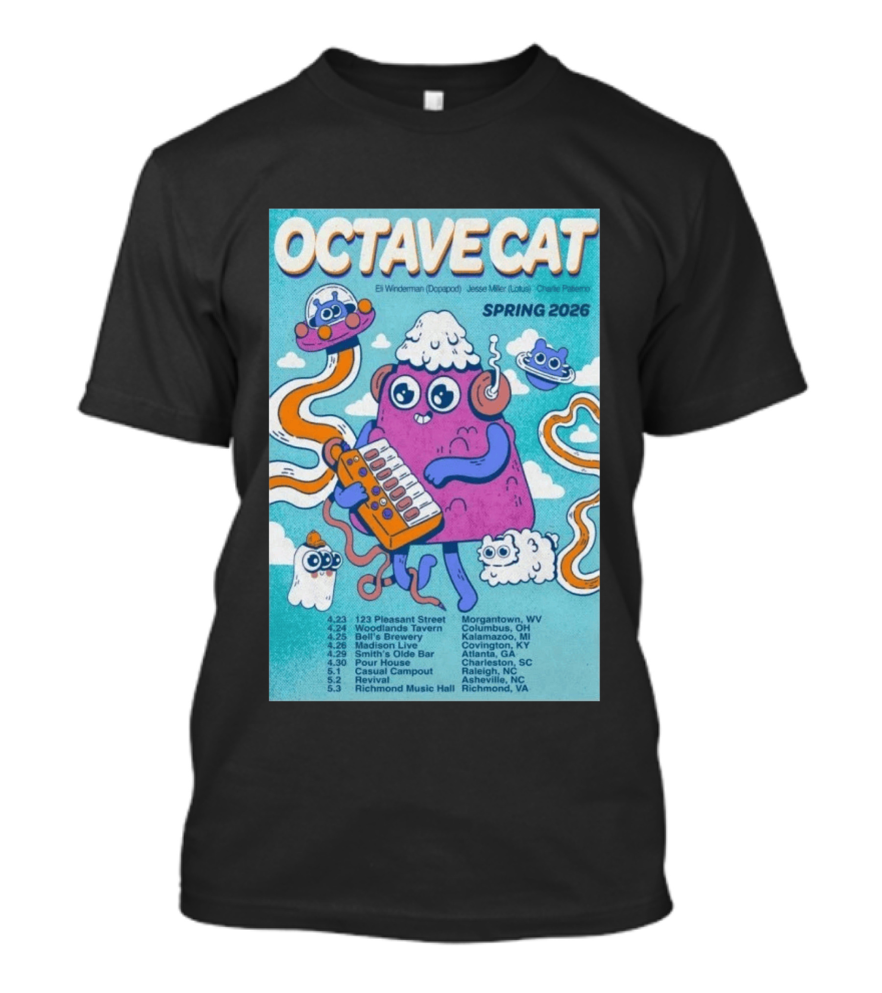 Octave Cat Tour 2026 Eli Winderman Jesse Miller Charlie Patierno T-Shirt