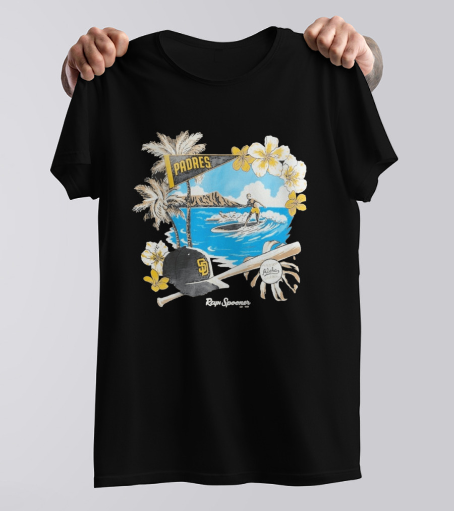 Reyn Spooner San Diego Padres Surfing Baseball Aloha Scene T-Shirt