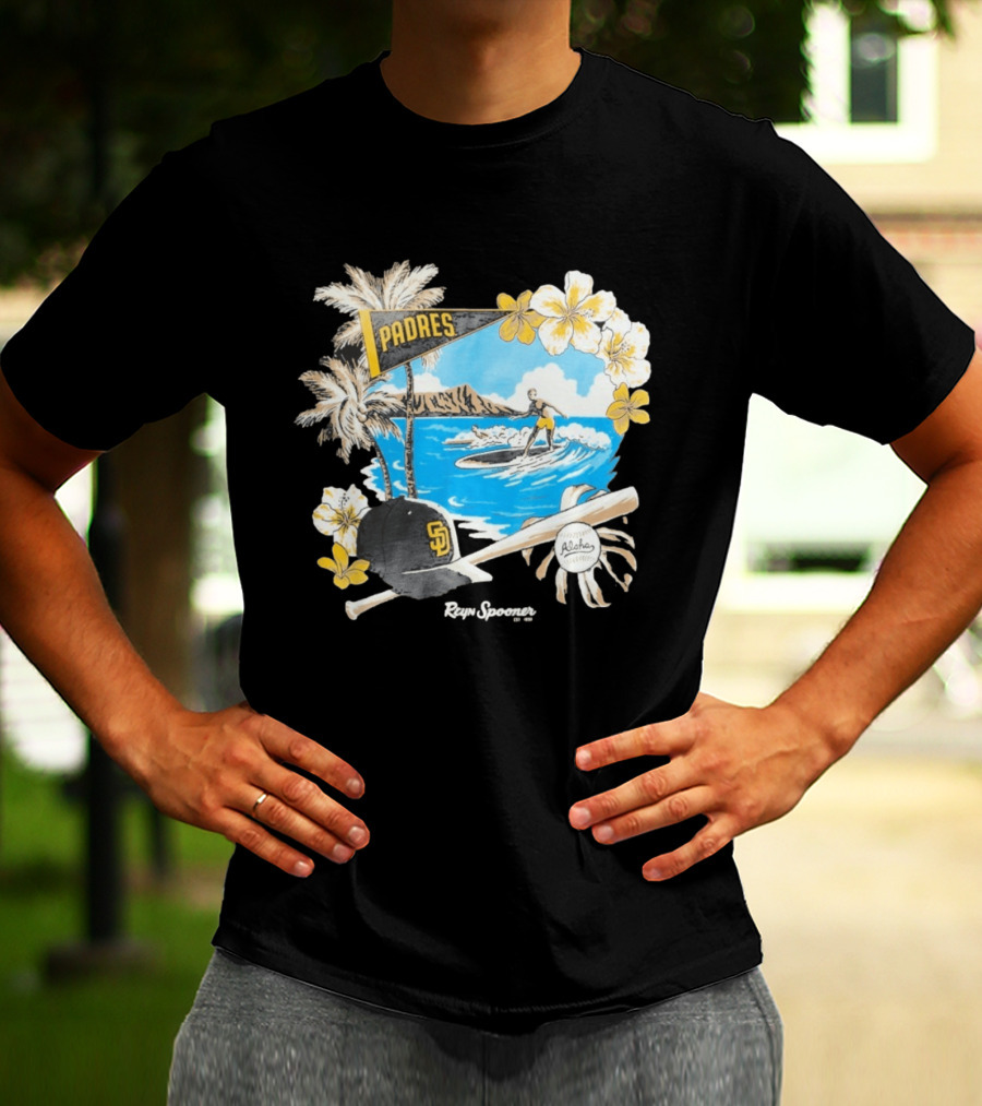 Reyn Spooner San Diego Padres Surfing Baseball Aloha Scene T-Shirt