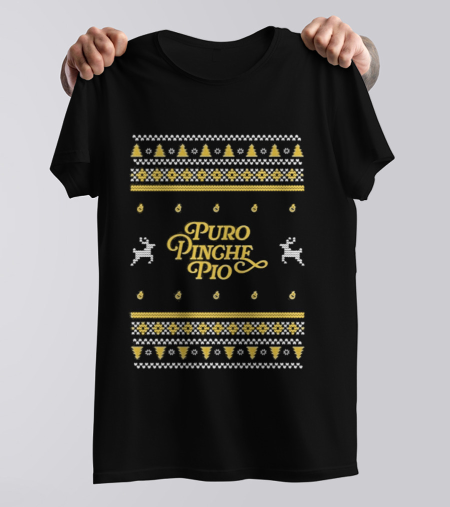 Riversgg Puro Pinche Pio Ugly Sweater Christmas Reindeer Trees T-Shirt