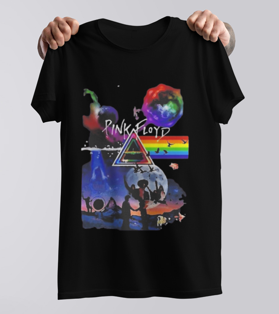 Pink Floyd Psychedelic Birds Colorful Rainbow Triangular Prism T-Shirt