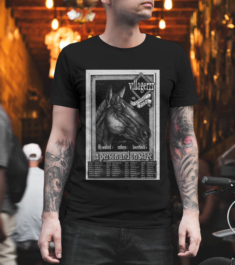 Villagerrr Spring 2026 Tour Horse Illustration With Lily Seabird Ratboys Lowertown T-Shirt