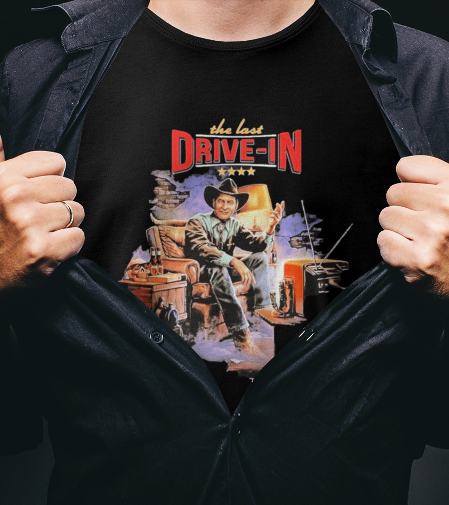 The Last Drive In Cowboy Host With Retro TV And Classic Horror Vibes T-Shirt