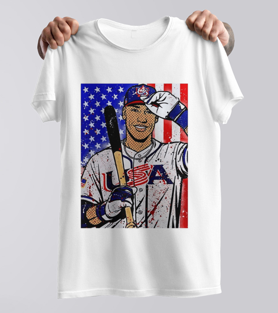 Aaron Judge USA Baseball Pop Art 2026 American Flag Stars Stripes T-Shirt