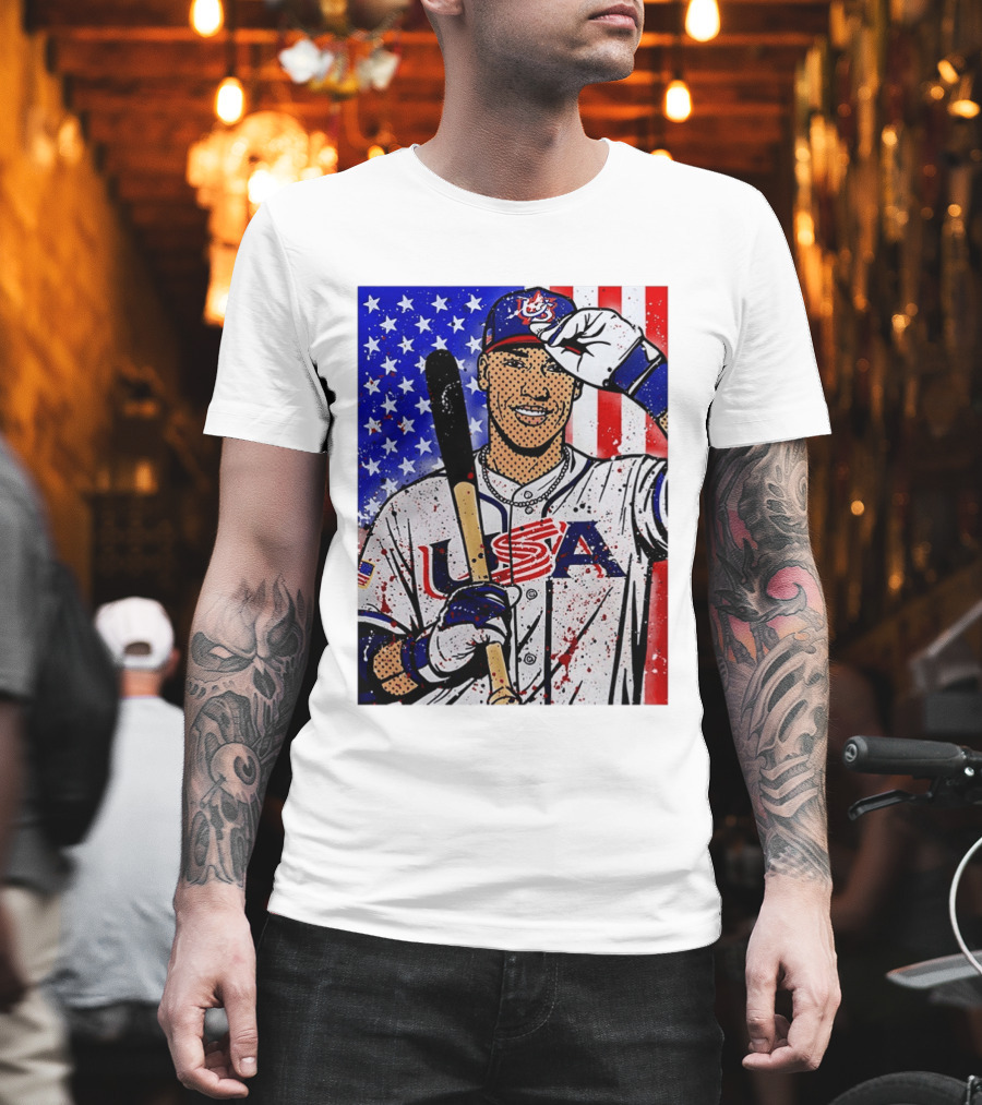 Aaron Judge USA Baseball Pop Art 2026 American Flag Stars Stripes T-Shirt
