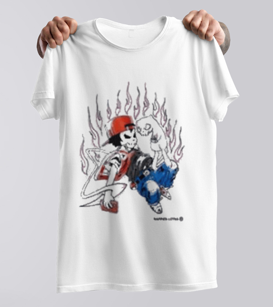 Warren Lotas Boy And Cat Surrounded By Flames Vintage Streetwear T-Shirt