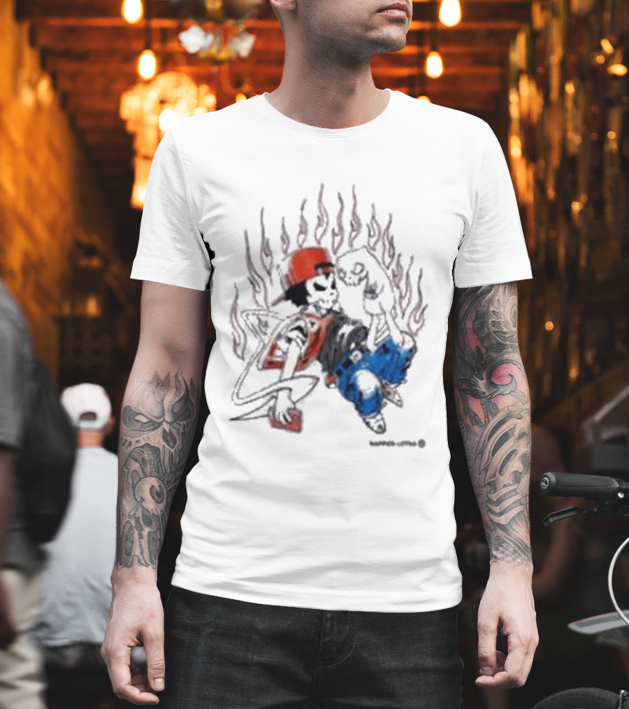 Warren Lotas Boy And Cat Surrounded By Flames Vintage Streetwear T-Shirt