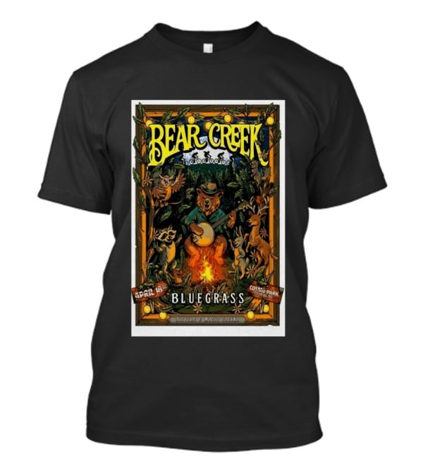 Bear Creek Bluegrass Bicycle Music Social April 18th In Cosmo Park Columbia MO T-Shirt
