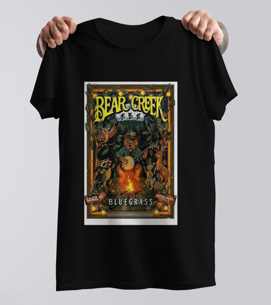 Bear Creek Bluegrass Bicycle Music Social April 18th In Cosmo Park Columbia MO T-Shirt