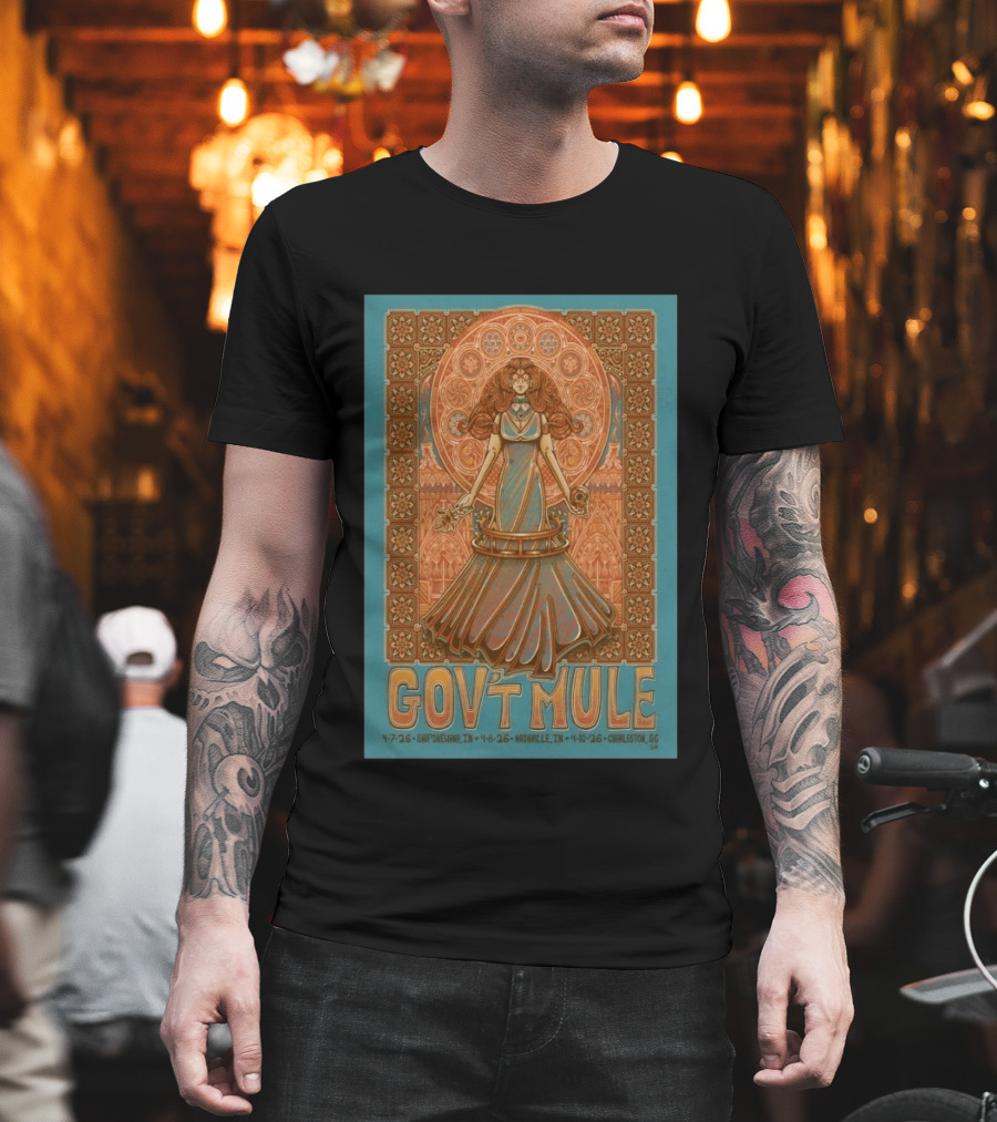 Gov't Mule April 7 8 10 2026 Shipshewana Nashville Charleston Concert Vintage Art Nouveau T-Shirt